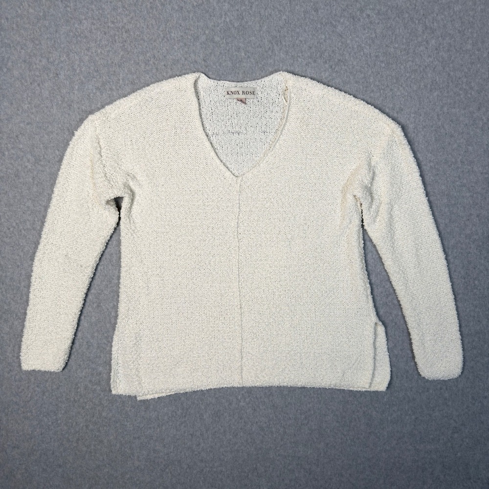 Knox Rose Womens Cream White Popcorn Knit V-Neck Sweater Size Small Pullover